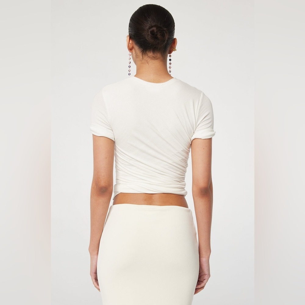 THE LINE BY K TERA White Draped Short Sleeve T-Shirt - Picture 4 of 7